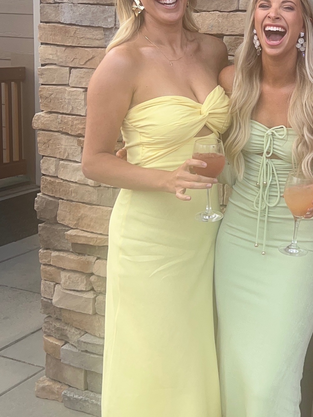 Petal & Pup Strapless Twist-Front Pale Yellow Maxi Dress